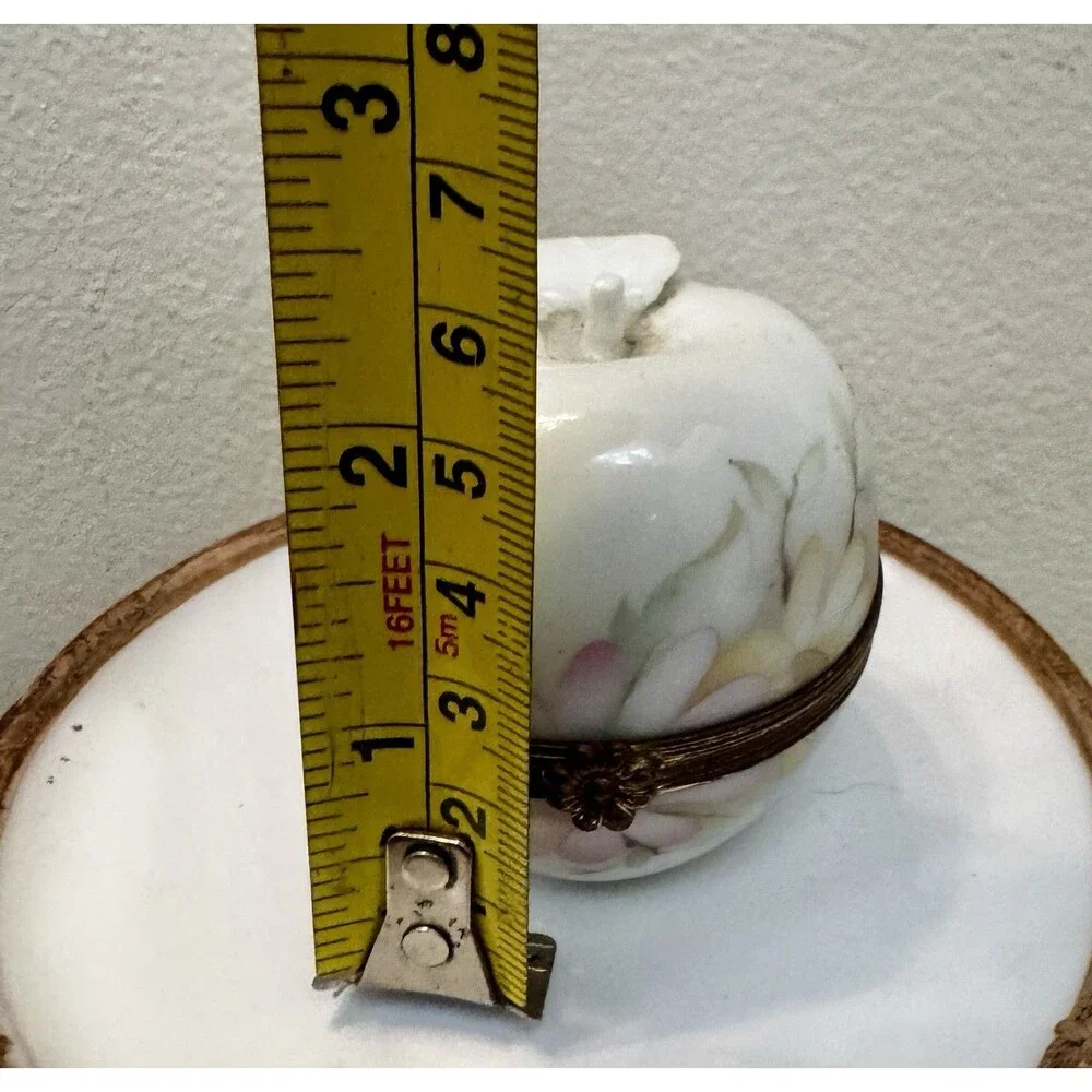 Vintage Limoges France Apple Trinket Box Hand Painted Floral Porcelain